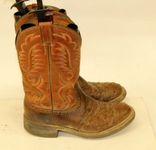 LARRY MAHAN TOW TONE BROWN LEATHER OSTRICH SKIN WESTERN COWBOY BOOTS