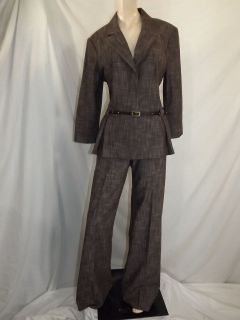 Larry Levine Dark Light Brown Weave Pant Suit Size 12