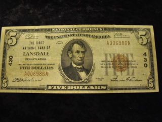 Dollar National Note Lansdale PA from 1929 Charter 430 Serial 6986
