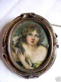 Large Antique Portrait Miniature Swivel Hair Mourning Brooch