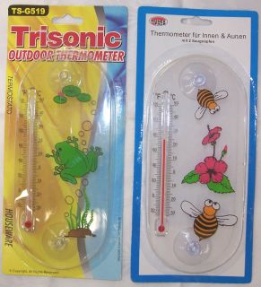 Large Indoor Outdoor Thermometer Stick on Suction Cups Window Frogs