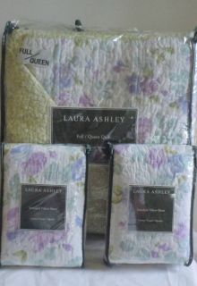 Laura Ashley 3 PC Queen Full Quilt Set Purple Blue Green Roses