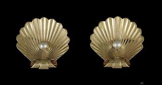 Quality Larter Sons 14k Gold Pearl Seashell Earrings
