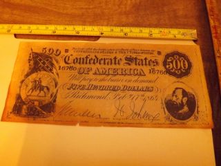 Old Confederate $500 Dollar Bill