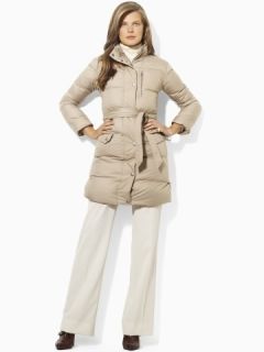 Ralph Lauren Women Belted Down Coat Long Jacket Taupe MSRP $249 Size L