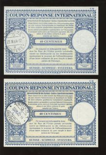 1962 64 IRC Reply Paid Coupons 60C Zurich Lausanne 2 Items