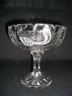Lead Crystal Large Compote w Etched Byrde Made in Germany