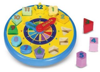 Shape Sorting Clock Wooden Learn To Tell Time Puzzle Kids Teaching