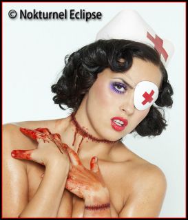 White Leather Eye Patch Red Cross Nurse Halloween Masquerade Costume