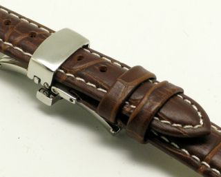 16mm Brown White Leather Watch Band Butterfly Clasp Fits Tissot