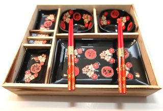 Asian Style Sushi Serving Set Plates Bowls Chopsticks New