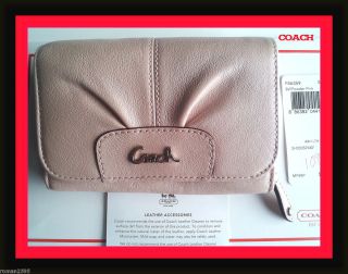 New Coacн Ashley Pleated Leather Compact Clutch Wallet Purse Powder