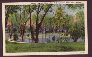 Leeper Park Bridge South Bend in Vintage Linen Postcard
