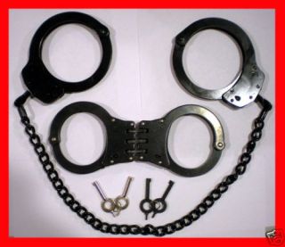 Black Combo Set Hinged Handcuffs Hand Leg Cuffs New