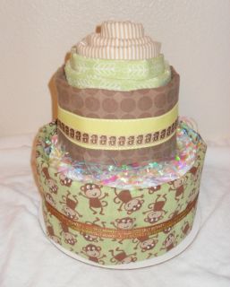 Monkey Business 2 Tiered Diaper And Receiving Blanket Cake Perfect