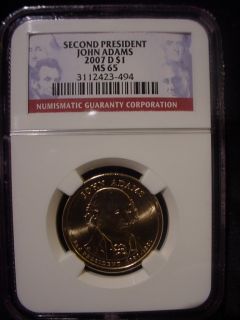 2007 D John Adams Presidential Dollar NGC MS65 5397