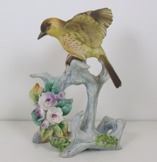 Vintage Lefton Exclusives Bird Figurine 6 Hand Painted Branch Bisque