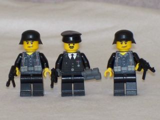 Lego 3 Minifig WW2 Black Uniform German Soldiers Set with Weapons