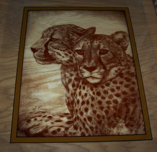 Vintage Reversed Painting of 2 LEOPARDS16X20 by Wildlife Artist Dennis