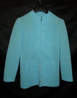 Light Baby Blue Zip Front Jacket Textured Blazer Leslie Fay M L
