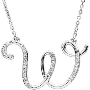 Letter W Initial Diamond Necklace Pendant 925 Sterling Silver 16 Inch