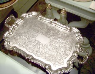 VINTAGE LEONARD SILVER E.P. FOOTED BUTLERS SERVING TRAY WITH HANDLES