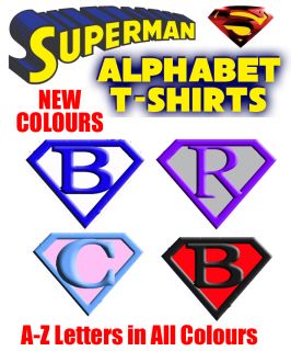 Superman T Shirt Superman Letters Alphabet Kids Brand New Colours