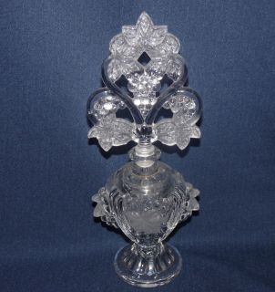 Crystal Glass Perfume Bottle Embossed Grape Design Satin Leaves