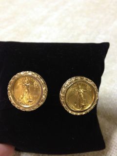 14k Gold American Eagle Liberty $5 Coin Earrings