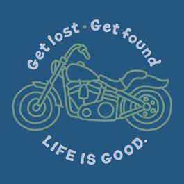 Life Is Good Mens Motorcycle Long Sleeve Crusher Tee in Blue Get Lost