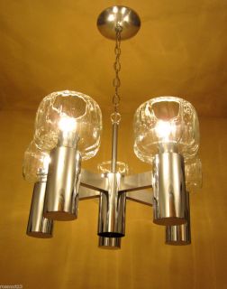  Lighting 1970s Mod chrome chandelier Likely Lightolier glass shades
