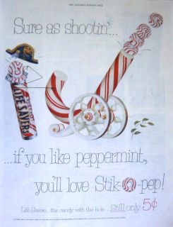 1953 Life Savers Peppermint Candy Cane Cannon Stik O Pep Print Ad