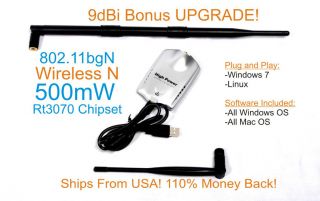 Wifi Booster Wireless 11N USB Adapter PLUS 9dBi Antenna Upgrade ALL IN