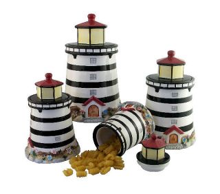 4pc Lighthouse 3D Ceramic Canister Set High End Handpainted Colorful
