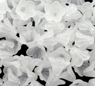 200 White Lily Flower Frosted Acrylic Beads 14x10mm
