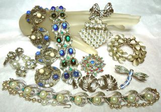 Vintage Rhinestone Costume Jewelry Lot LISNER / CORO Bracelet Necklace