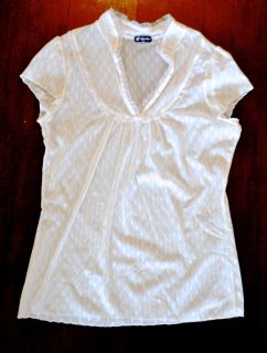Lily White Sheer Lace Ivory Ruffle Top Blouse Shirt Womens Medium M