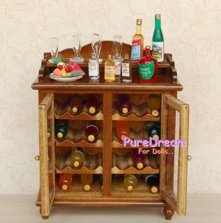 Dollhouse Miniature Living Room Furniture Wooden Arc Edge Wine Cabinet