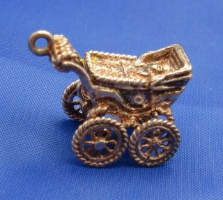 Vintage English Sterling Silver Baby Carriage Pram Charm Marked Silver