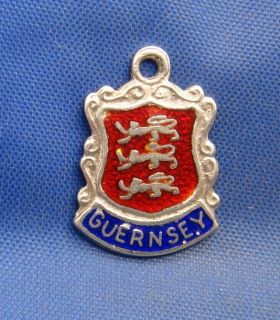 Vintage Sterling Silver Enamel Travel Souvenir Shield Charm Guernsey