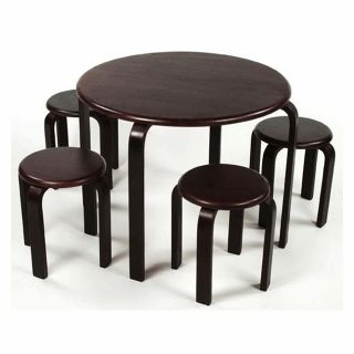 Lipper 5 PC Art Wood Table 4 Stools Chairs Kids Set Expresso MSRP $199
