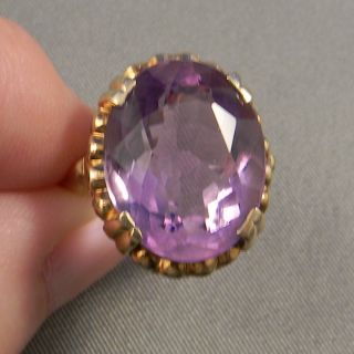VINTAGE WILIIAM LOEB 10K SOLID YELLOW GOLD LARGE AMETHYST RING SIZE 7