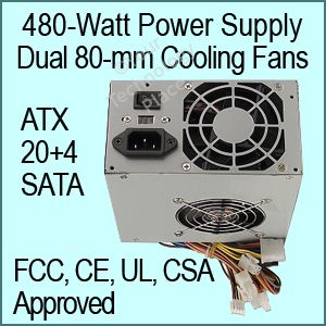 Logisys 480W Computer Power Supply ATX Switching 20 4 SATA
