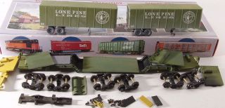 75 Depressed Center four truck Flat Car w Lone Pine trailers HO scale