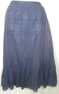 Coldwater Creek Long Blue Lace Embroidered Lined Skirt Cotton Size 10