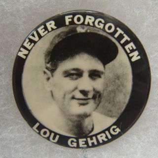Vintage 1940s Lou Gehrig Never Forgotten Yankee Stadium Pin Mint
