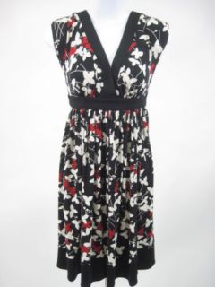 London Times Black White Red Floral Sleeveless Dress