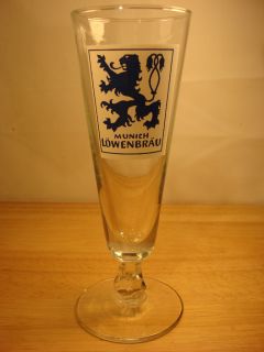 Lowenbrau Beer Glass Footed Beveled Bar Glass Import Logo Vintage