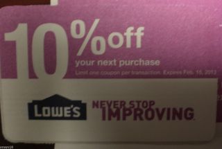 LOWES 10% OFF Home Improvement Coupon EXP 2/15/13~Use @ 