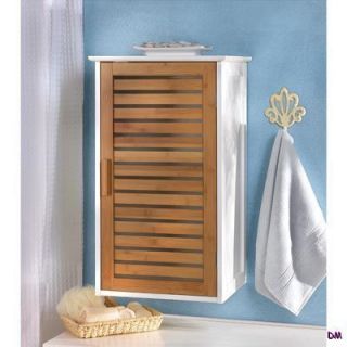 White Bath, Utility, Storage Wall Cabinet with Bambbo Louvered Door